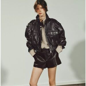 Zara Black Leather Cropped Jacket